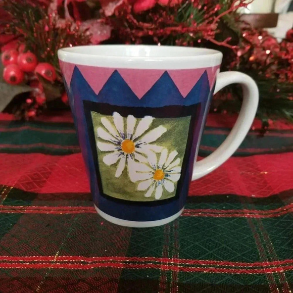 Vintage 90s Daisy coffee mug + Blue + Pink - Picture 1 of 3